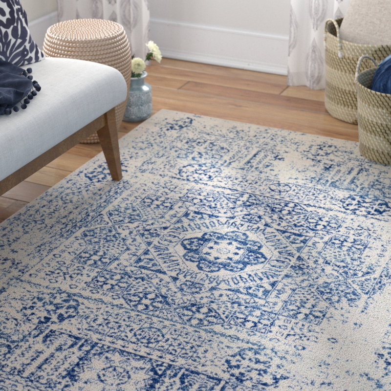 Mistana Hillsby Oriental Jute/Sisal Dark Blue/Light Gray Area Rug